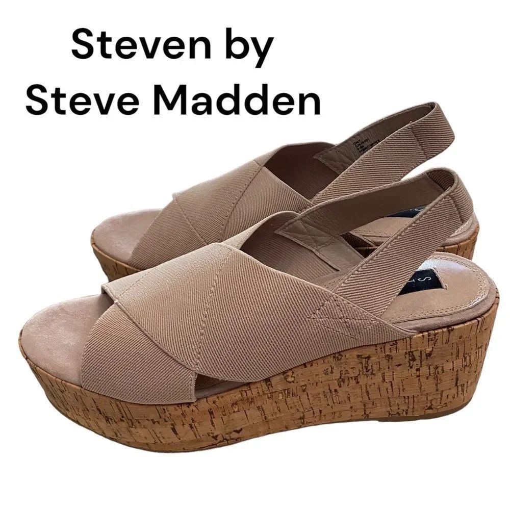 STEVEN STEVE MADDEN Caly Nude Wedge Slingback Sandals NEW 9.5